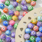 16mm Acrylic Beads 100pcs Chinese Ceramic Style Spacer Bead Loose Beads for DIY Crafting Necklace Bracelet Jewelry Making Keychain (smw) - color: green&purple&blue