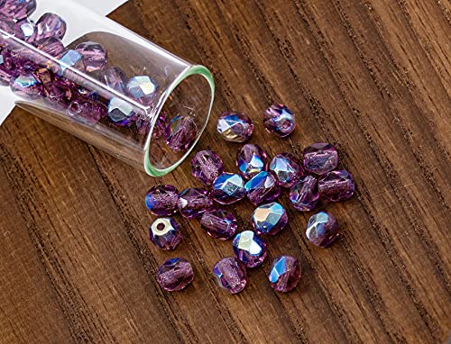 0.88oz (Approx. 300 pcs) Faceted Fire Polished Round Glass Beads 4mm (0.16in), Czech Republic Bohemian Glass Transparent Mix - color: Mix 03 Transparent AB, size: 25 g