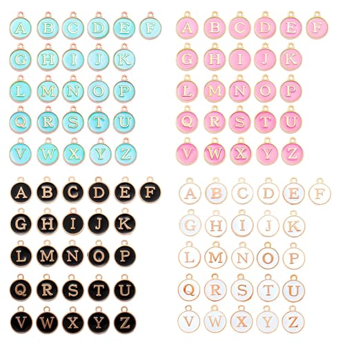 Bulk Gold Enamel Charms for Jewelry Making, Colorful Metal Charms Pendant for Bracelet Necklace and Crafting - color: Alphabet 4 Color (104PCs )