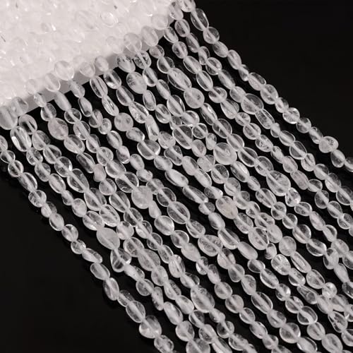 Natural Stone Beads 6-8mm Clear Quartz Oval Irregular Freeform Tumbled Loose Gemstone Beads for Jewelry Making 15 Inch Strand 50-55 Pcs - color: Clear Quartz-1 strand15”-approx. 55 beads