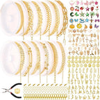 12 Rolls 39.4 Feet Gold Chains for Jewelry Making DIY Necklace Bracelet Chains Bulk Kit 178 Bracelet Charms 350 Jump Rings 80 Lobster Clasps Pliers Accessories Mother Day Graduation DIY Gift for Women