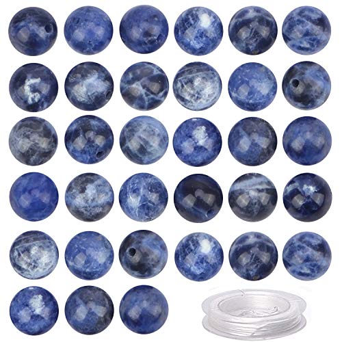 100Pcs Natural Crystal Beads Stone Gemstone Round Loose Energy Healing Beads with Free Crystal Stretch Cord for Jewelry Making (Blue Sodalite, 6MM) - color: Blue Sodalite, size: 6MM