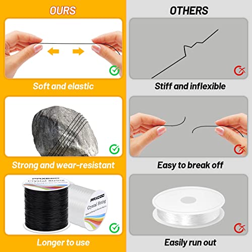 Bracelet String, Paxcoo 2 Rolls Elastic Stretchy Bead String Cord for Clay Beads Kandi Pony Beads Bracelets Jewelry Making (0.5 MM, Crystal & Black) - size: 0.5MM, style: Black & Crystal