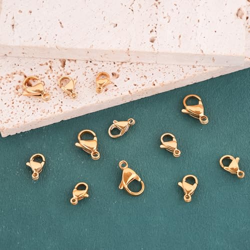 120Pcs 12mm Stainless Steel Lobster Clasps Gold Plated Lobster Claw Clasps Fasteners Hooks for DIY Necklace Bracelet Jewelry Making - color: Gold plated, size: 12mm