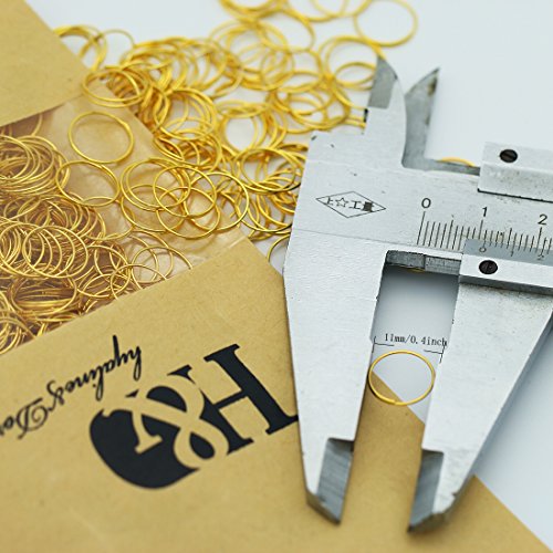 H&D 500pcs Round Edged Split Circular Ring Clips for Crystal Lamps, Crystal Curtain, Crystal Garland, Necklaces, Keys, Earrings, Jewelry Making and Craft Ideas (11mm, Golden) - color: Golden