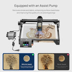 Longer RAY5 20W Laser Cutter and Laser Engraver for Tumblers, Rotary Roller Bundle, 17.3"x 17.3" Working Bed, Enclosure with Vent, and Air Pump Laser Engraver for Wood and Metal, Acrylic