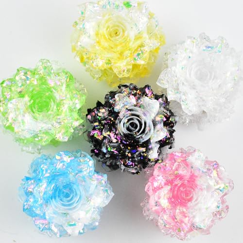 6Pcs Luminous Big Flower Fancy Beads for Pens Flower Focal Space Beads for DIY Craft Beadable Pens Keychain Bracelet Necklace Earrings Jewelry Making - color: Luminous Big Flower