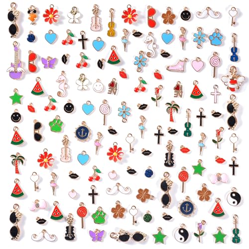 Bulk Gold Enamel Charms for Jewelry Making, Colorful Metal Charms Pendant for Bracelet Necklace and Crafting - color: 100Pcs MixedStyle Color