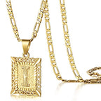 KissYan Initial Letter Pendant Necklace for Men Women, 14K Gold Plated Square Capital Monogram Necklace Alphabets from A-Z Figaro Chain Jewelry - color: 1-Gold, style: I