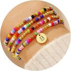 Set of 4 Colorful Bead Initial Bracelets, Personalized Stackable Jewelry, Adjustable Stretchy Charm Bracelets for Women, Beaded Bracelet Set, Trendy Custom Jewelry Gift - style: Colorful Bead - B