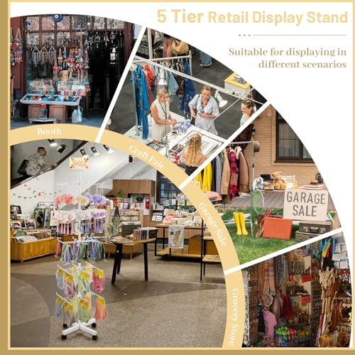 Flenpptly Retail Display Stand Rotating Display Rack 5 Tier Spinning Display Stand for Craft Shows, Jewelry, Keychain, Earring Adjustable Height Retail Display Racks (5-Tier White) - color: 5-Tier White