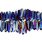 rockcloud Natural Rock Crystal Points Titanium Coated Clear Quartz Sticks Spikes Top Drilled 15 inch Strand,Blue - color: #18-Blue Coated(Polished)