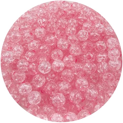 200pcs 10mm Acrylic Crackle Beads Round Crystal Acrylic Craft Beads with Hole for Jewelry Making Acrylic Round Beads for Bracelets Necklaces Jewelry Making(21-Pink) - color: 21-pink, size: 10MM
