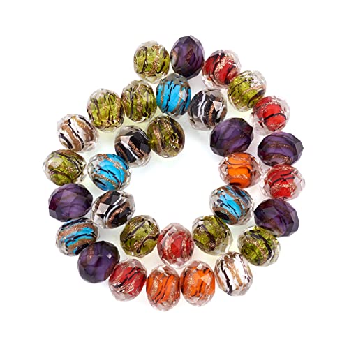 Elecrelive 40Pcs Rondelle Lampwork Beads Gold Sand Glass Beads 12mm Colorful Faceted Crystals for DIY Bracelet Necklace Earring Jewelry Making - color: Colorful