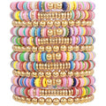 12pcs Friendship Bracelets Beaded Bracelets Heishi Bracelet Cute Bracelets Stack Vinyl Clay Disc Bead Surfer Stretch Summer Beach Bracelets For Women Preppy Bracelets - color: B-2 color