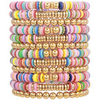 12pcs Friendship Bracelets Beaded Bracelets Heishi Bracelet Cute Bracelets Stack Vinyl Clay Disc Bead Surfer Stretch Summer Beach Bracelets For Women Preppy Bracelets - color: B-2 color