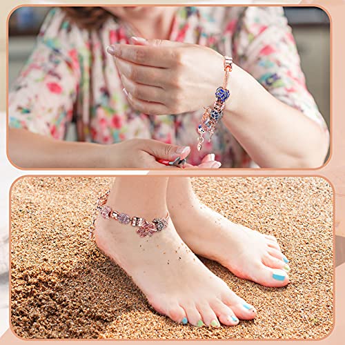 Junkin 12 Pcs Snake Chain Charm Bracelet with Heart Lobster Clasp Extender Adjustable Christmas DIY Metal Bracelet Chain for Women Jewelry Making Gifts Supplies 7.87 Inches - color: Rose Gold