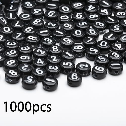 1000pcs Acrylic Number Beads 0-9 Round 4x7mm Mixed for Jewelry Making and DIY Bracelets, Necklaces, Key Chains (Bf Black White) - color: Bf Black White