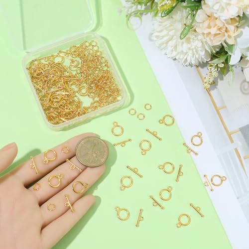 1 Box 60 Sets Round Toggle Clasp Gold Toggle Clasp Bar with Rings Bulk Metal Alloy OT End T Bar Closure Jewelry Connectors for Jewelry Making Bracelet Necklace DIY Crafts Beginners Adults - style: Style 5
