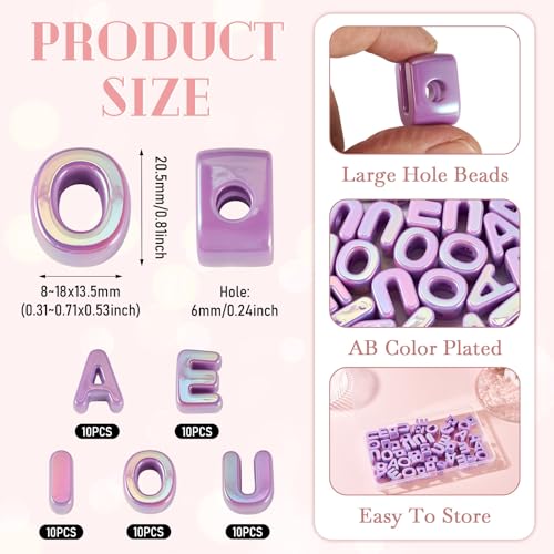 FASHEWELRY 50Pcs Vowel Letter Acrylic Beads Big Plastic Letter Blocks Charms 3D Letters Chunky Initial Alphabet Beads for Key Chains Necklace DIY Arts Craft Projects Violet - color: Violet, size: Vowels