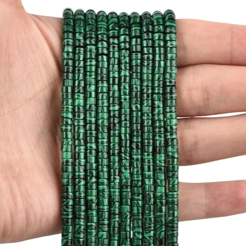 300pcs Natural Green Malachite Heishi Spacer Beads 2x4mm Genuine Real Disc Stone Beading DIY Charm Smooth Loose Gemstone Beads for Jewelry Making Bracelets Necklaces Earrings Crafts - color: Green Malachite