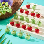 Craftdady Fruit Dangle Charms Pendants Cute Resin Food Pendants Apple Orange Pineapple Strawberry Pendants Lovely Vegetable Mushroom Charms for DIY Craft Earring Bracelet Necklace Jewelry Making - color: Red & Green, Apple