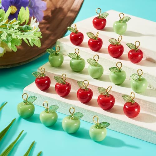 Craftdady Fruit Dangle Charms Pendants Cute Resin Food Pendants Apple Orange Pineapple Strawberry Pendants Lovely Vegetable Mushroom Charms for DIY Craft Earring Bracelet Necklace Jewelry Making - color: Red & Green, Apple