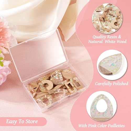 Beadthoven 20pcs/10 Pairs Resin Wood Charms DIY Earrings Pendants Pastel Color Sequin Resin Charms Mix Shape Wood Pieces for Statement Earrings Jewelry Making Necklace Ornaments DIY Supplies - color: Candy Pastel Sequins