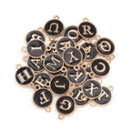 KISSITTY Flat Round with Alphabet Connector Charms Alloy Enamel Letter Links Connectors for DIY Bracelet Earring Jewelry Making - color: Black