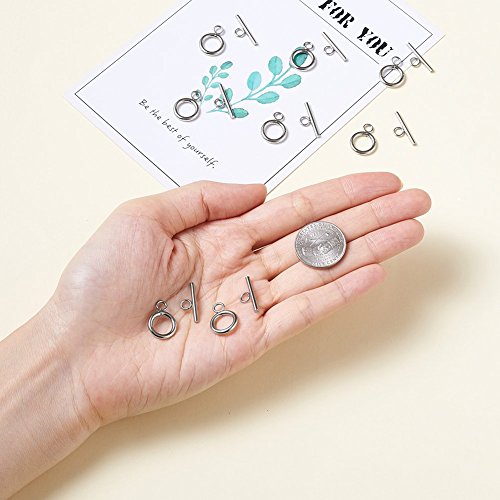 KISSITTY 20 Sets 304 Stainless Steel Round IQ Toggle Clasps & Tbar Clasps for Necklace Bracelet Jewelry Making Silver Tone