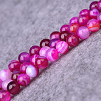 37Pcs Natural Crystal Beads Stone 10mm Fushia Stripe Onyx Agates Gemstone Round Loose Energy Healing Beads for Bracelet Necklace Earrings Jewelry Making - color: Fushia, size: 10MM