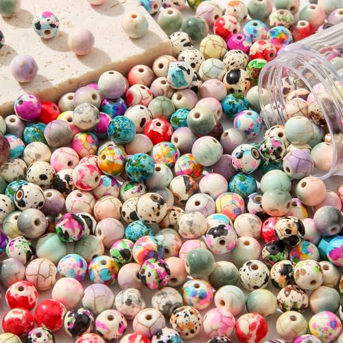 8mm Turquoise Beads 190pcs Natural Stone Bead Gemstone Round Loose Beads for DIY Crafts Bracelet Necklace Earrings Jewelry Making (Mix Color) - color: mix color
