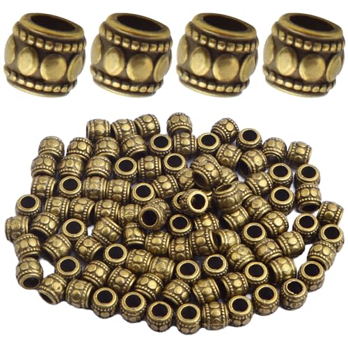 100pcs Antique Bronze Large Hole Spacer Beads Tibetan Alloy Round Column Loose Bead Vintage Tube Charm Beads Spacers Accessories for European Bracelet Craft Projects Supplies - color: Bronze