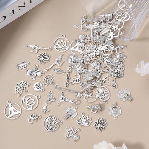 Charms for Jewelry Making Bulk Antique Silver Tibetan Alloy Pendants Love Word for Earring Bracelet Necklace - style: Sport
