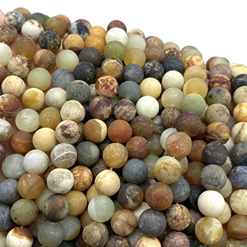 ABCGEMS Velvet-Matte-Finished Russian Flower Jade Beads (Enhance The Stone's Inherent Texture and Nature Hues with a Non-Glare Aesthetic) Smooth Round 8mm (Non-Shiny) - color: Flower Jade