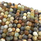 ABCGEMS Velvet-Matte-Finished Russian Flower Jade Beads (Enhance The Stone's Inherent Texture and Nature Hues with a Non-Glare Aesthetic) Smooth Round 8mm (Non-Shiny) - color: Flower Jade