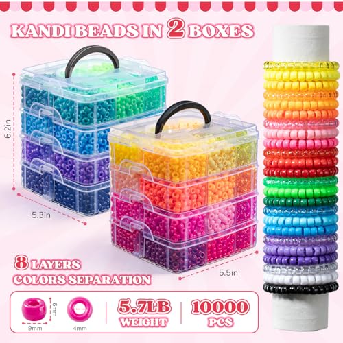 Umikk 10,000PCS Pony Beads Bulk, 48 Colors 6x9mm Plastic Kandi Beads for DIY Bracelet Making Hair Braiding Kandi Jewelry Key Chains Crafts Gifts (5.73LB, Shockproof Packaging) - color: 48colors10000pcs