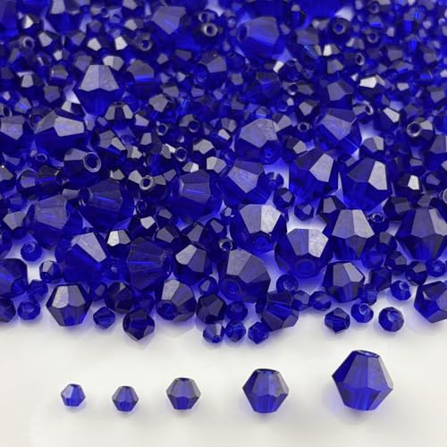 1310pcs Bicone Crystal Glass Beads 2mm 3mm 4mm 6mm 8mm Faceted Crystal Spacer Beads for Bracelets Necklace Pendants Earrings DIY Jewelry Craft Making(Dark Blue) - color: Dark Blue