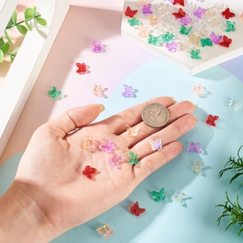 Beadthoven 120Pcs 6 Colors Butterfly Lampwork Beads Gold Sand Tiny Butterfly Shaped Glass Bead Caps Glittery Transparent Crystal Spacers for DIY Bracelet Necklace Earrings Jewelry Making - color: Butterfly Tiny