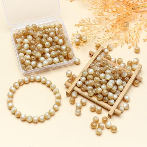 200pcs Glass Beads, 8mm Crystal Round Glass Beads for Bracelet, Jewelry Making, DIY Crafts, Single Box (Lotus Root Pink) - color: Lotus Root Pink