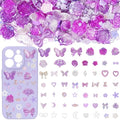 Cynailli 350 Pcs Junk Case Charms Purple 3D Resin ABS Rose Flower Bows Butterfly Charm with Bows Moon Heart Pearls Fun Beads Flatback Resin Charms for Craft DIY - color: color-S7