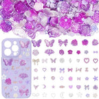 Cynailli 350 Pcs Junk Case Charms Purple 3D Resin ABS Rose Flower Bows Butterfly Charm with Bows Moon Heart Pearls Fun Beads Flatback Resin Charms for Craft DIY - color: color-S7