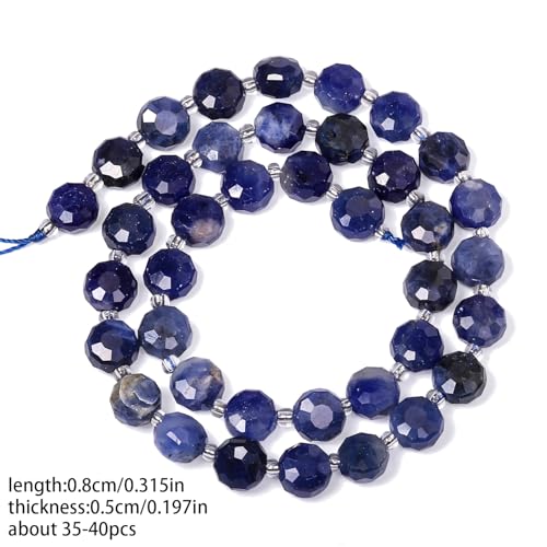 8×5mm Blue Sodalite Natural Stone Beads for Jewelry Making About 35-40pcs 1 Strand 15" Drilled Flat Faceted Cabochon Gemstone Beads for Bracelets Necklace DIY Crafts - color: Blue Sodalite