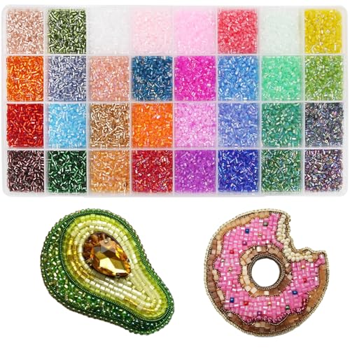 EuTengHao 19200Pcs Tube Beads Kit 3mm Glass Bugle Seed Beads for Jewelry Making Embroidery & Home Decor (32 Vibrant Color) - size: 3mm