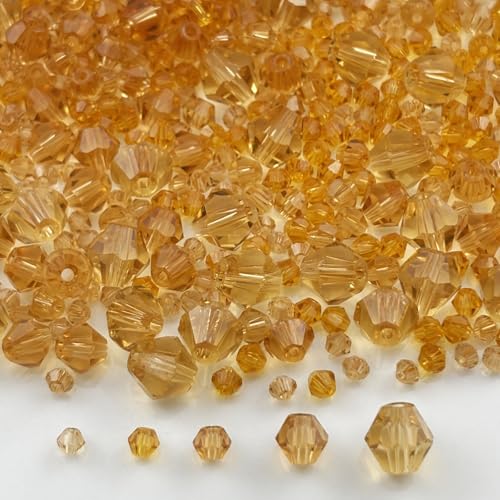 1310pcs Bicone Crystal Glass Beads 2mm 3mm 4mm 6mm 8mm Faceted Crystal Spacer Beads for Bracelets Necklace Pendants Earrings DIY Jewelry Craft Making(Gold Champagne) - color: Gold Champagne