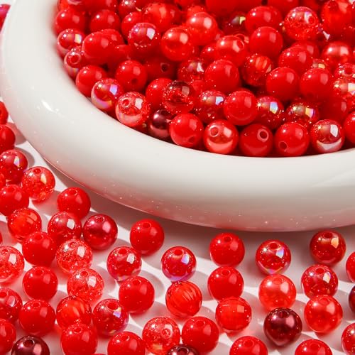 12mm Red Acrylic Beads 300pcs Focal Spacer Bead Chunk Bubblegum Beads for DIY Crafting Necklace Bracelet Jewelry Making Keychain (red) - color: red