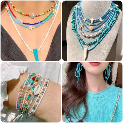 Bulk Turquoise Seed Beads 200 Grams About 6500pcs, 3mm 8/0 Glass Craft for Making Earrings, Bracelets, Pendants, Waist Jewelry,DIY Handmade Seed Beads（Turquoise ） - color: Turquoise, size: 3mm