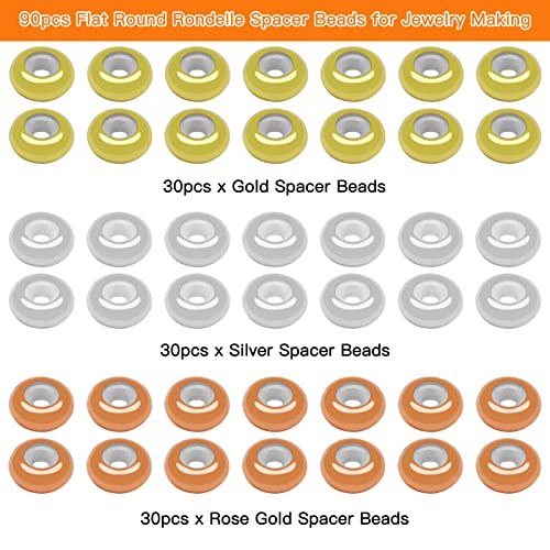 90pcs Slider Beads 8mm Stopper Beads with Rubber Inside Brass Silicone Slider Beads Adjustable Slider Clasps for DIY Bracelets Necklaces Jewelry Making(2mm Hole,3Colors) - color: Gold,silver,rose gold