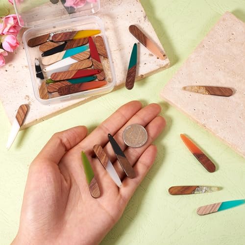 Beadthoven 26pcs/13 Pairs Natural Wood Resin Teardrop Charms DIY Earrings Pendants Mixed Colors Long Water Drop Shape Wooden Pendants for Statement Jewelry Making Findings - color: 0Teardrop