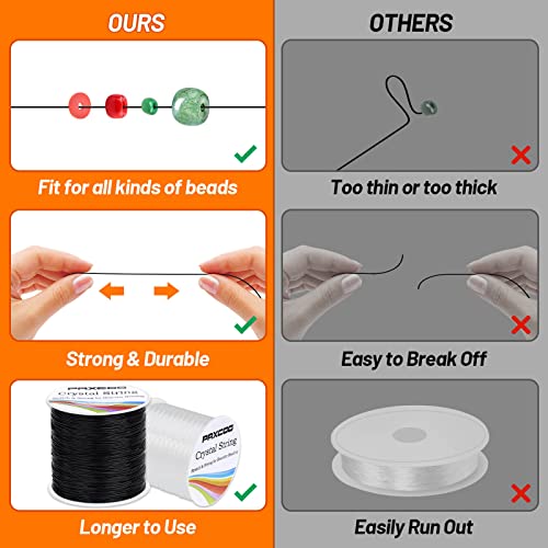 Bracelet String, Paxcoo 2 Rolls Elastic Stretchy Bead String Cord for Clay Beads Kandi Pony Beads Bracelets Jewelry Making (0.8 MM, Crystal & Black) - size: 0.8 MM, style: Black & Crystal